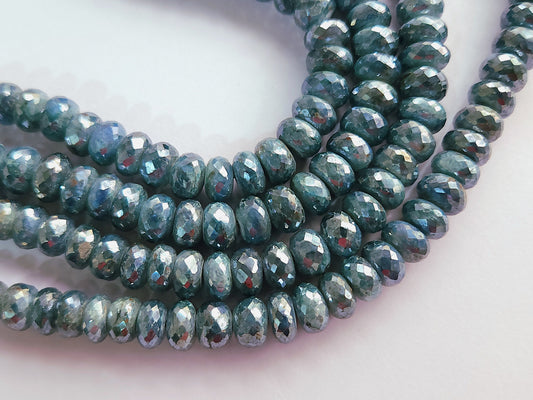 Natural Kyanite Coated Faceted Rondelle Beads
