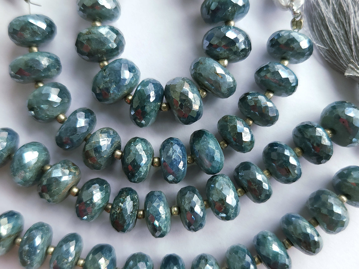 Natural Kyanite Gemstone Coated Faceted Rondelle Beads