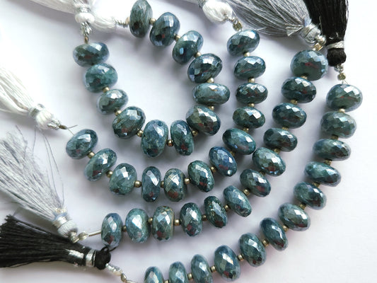 Natural Kyanite Gemstone Coated Faceted Rondelle Beads