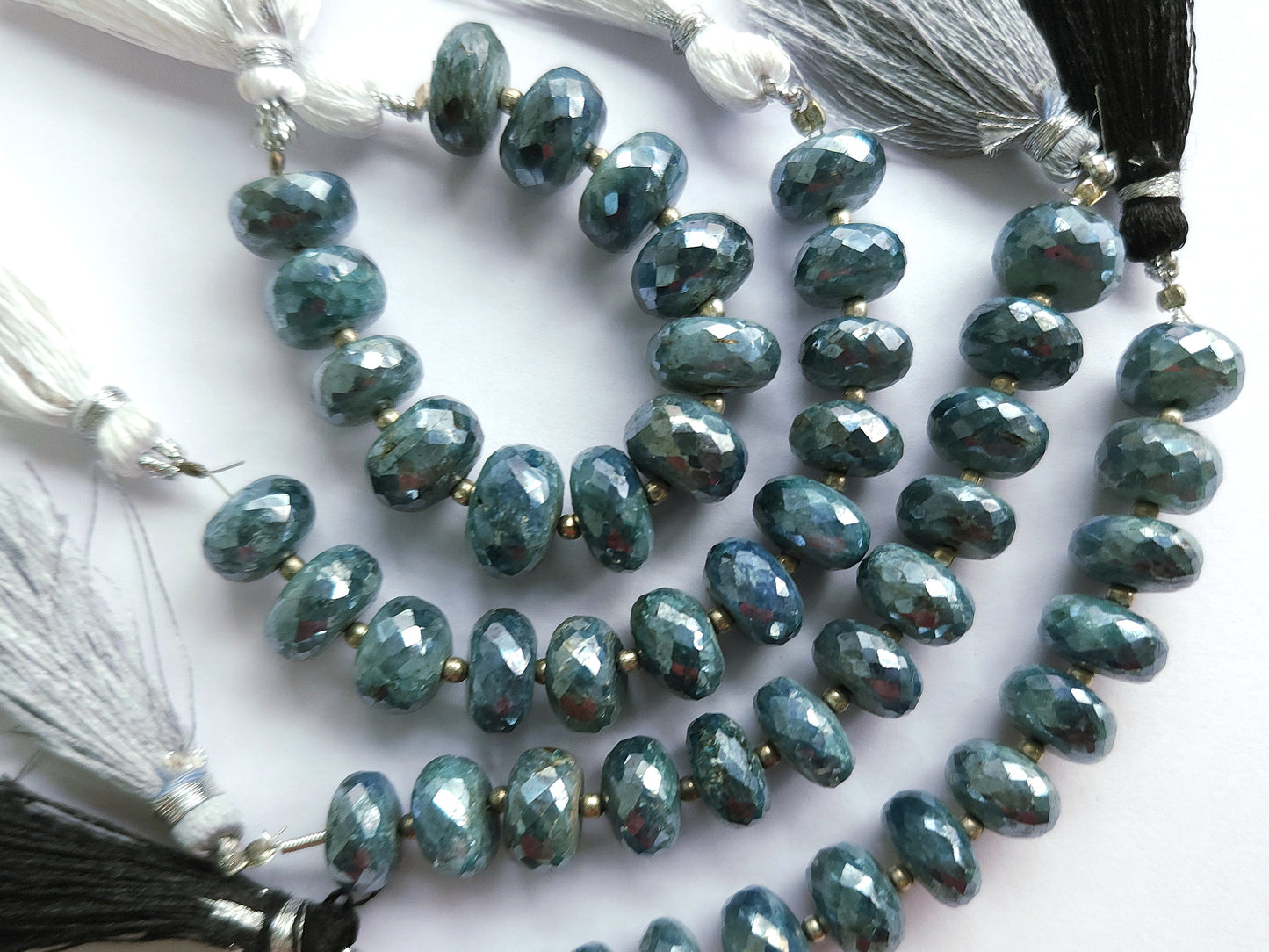 Natural Kyanite Gemstone Coated Faceted Rondelle Beads