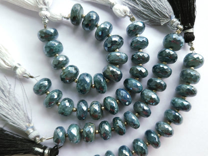 Natural Kyanite Gemstone Coated Faceted Rondelle Beads