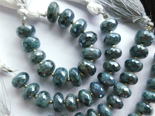 Natural Kyanite Gemstone Coated Faceted Rondelle Beads