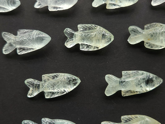Natural Aquamarine Gemstone Hand-Carved Fishes
