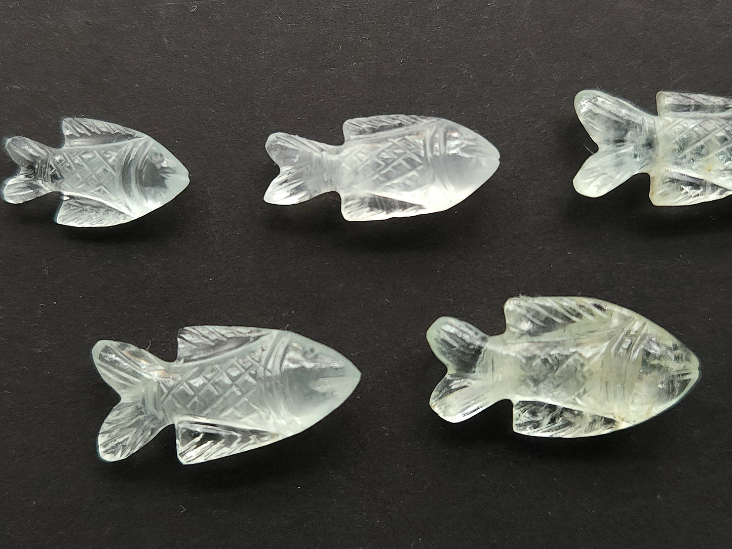 Natural Aquamarine Gemstone Hand-Carved Fishes