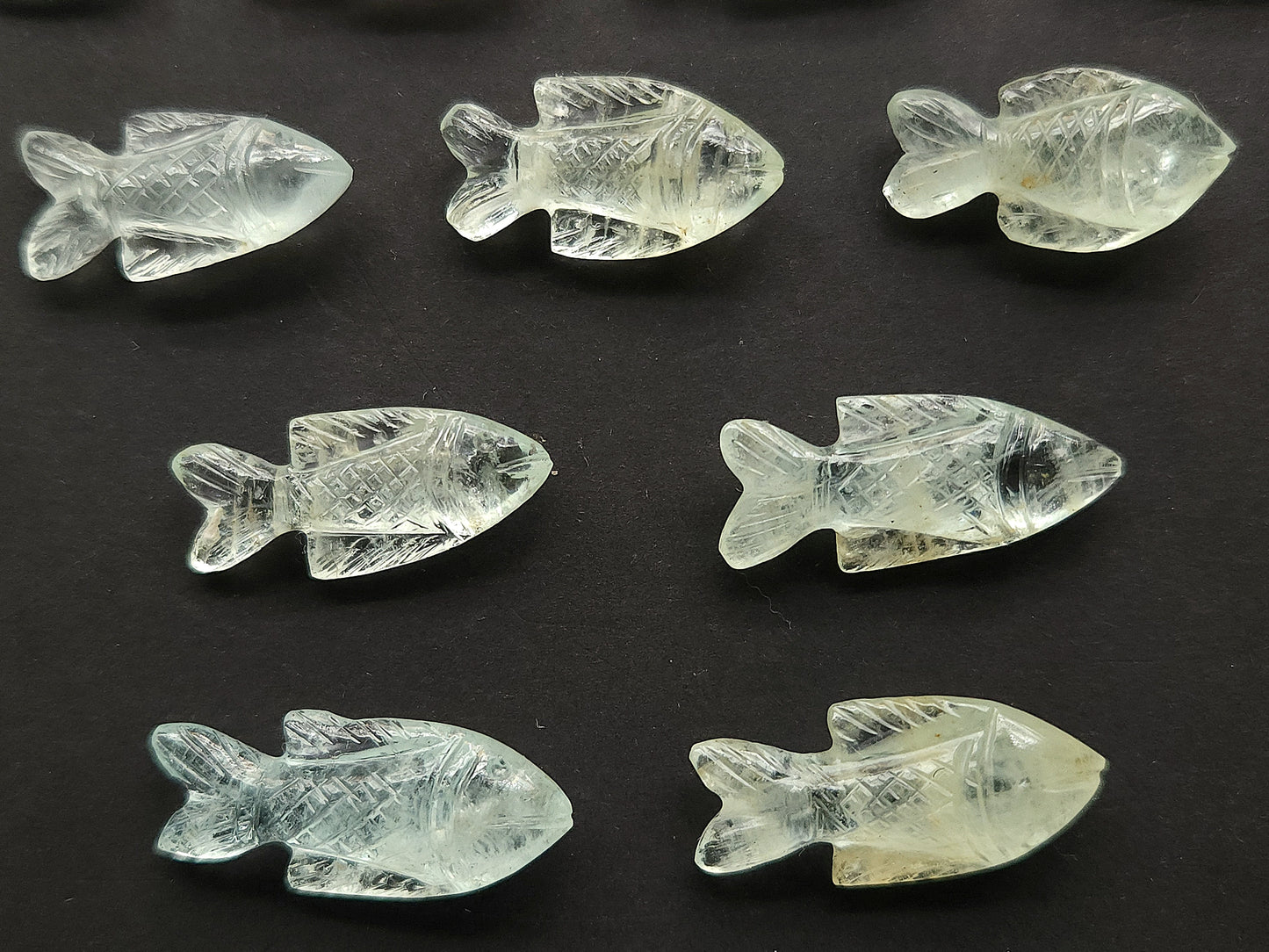Natural Aquamarine Gemstone Hand-Carved Fishes