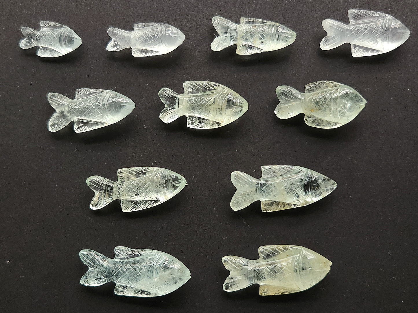 Natural Aquamarine Gemstone Hand-Carved Fishes