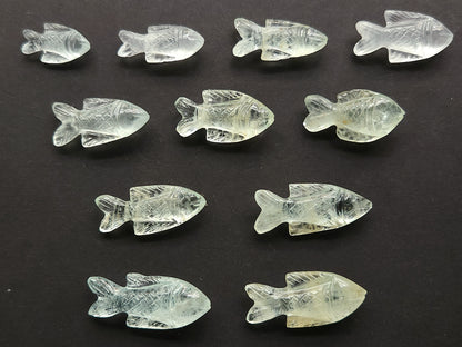 Natural Aquamarine Gemstone Hand-Carved Fishes