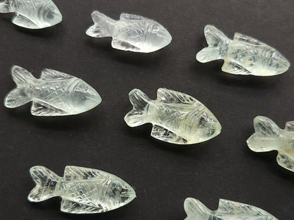Natural Aquamarine Gemstone Hand-Carved Fishes
