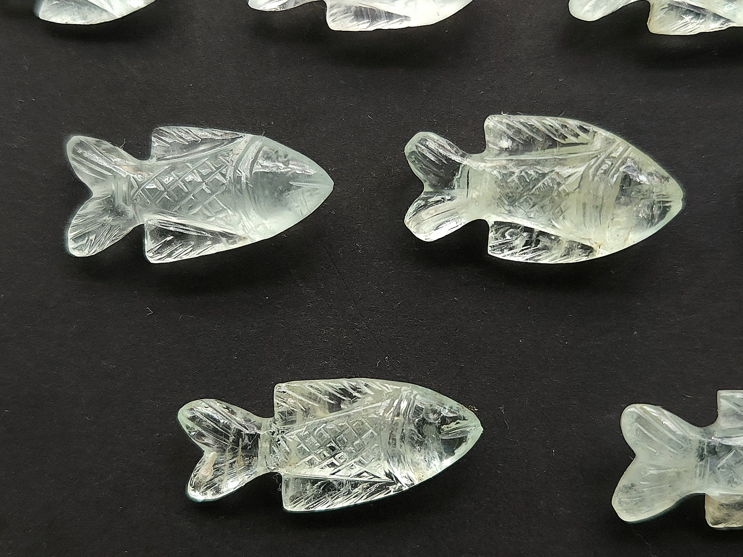 Natural Aquamarine Gemstone Hand-Carved Fishes