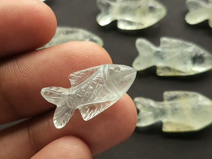 Natural Aquamarine Gemstone Hand-Carved Fishes