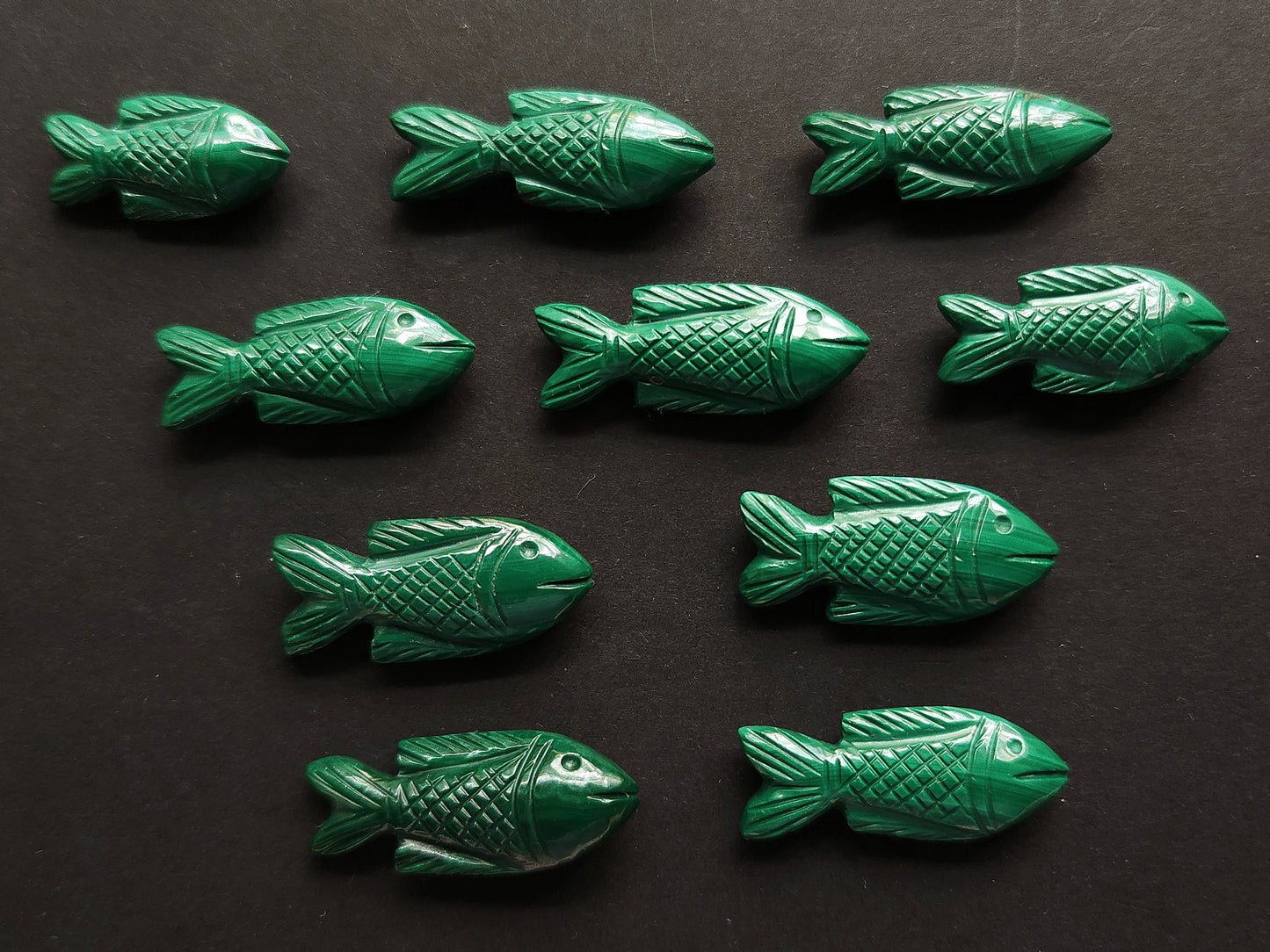 Natural Malachite Gemstone Hand-Carved Fishes