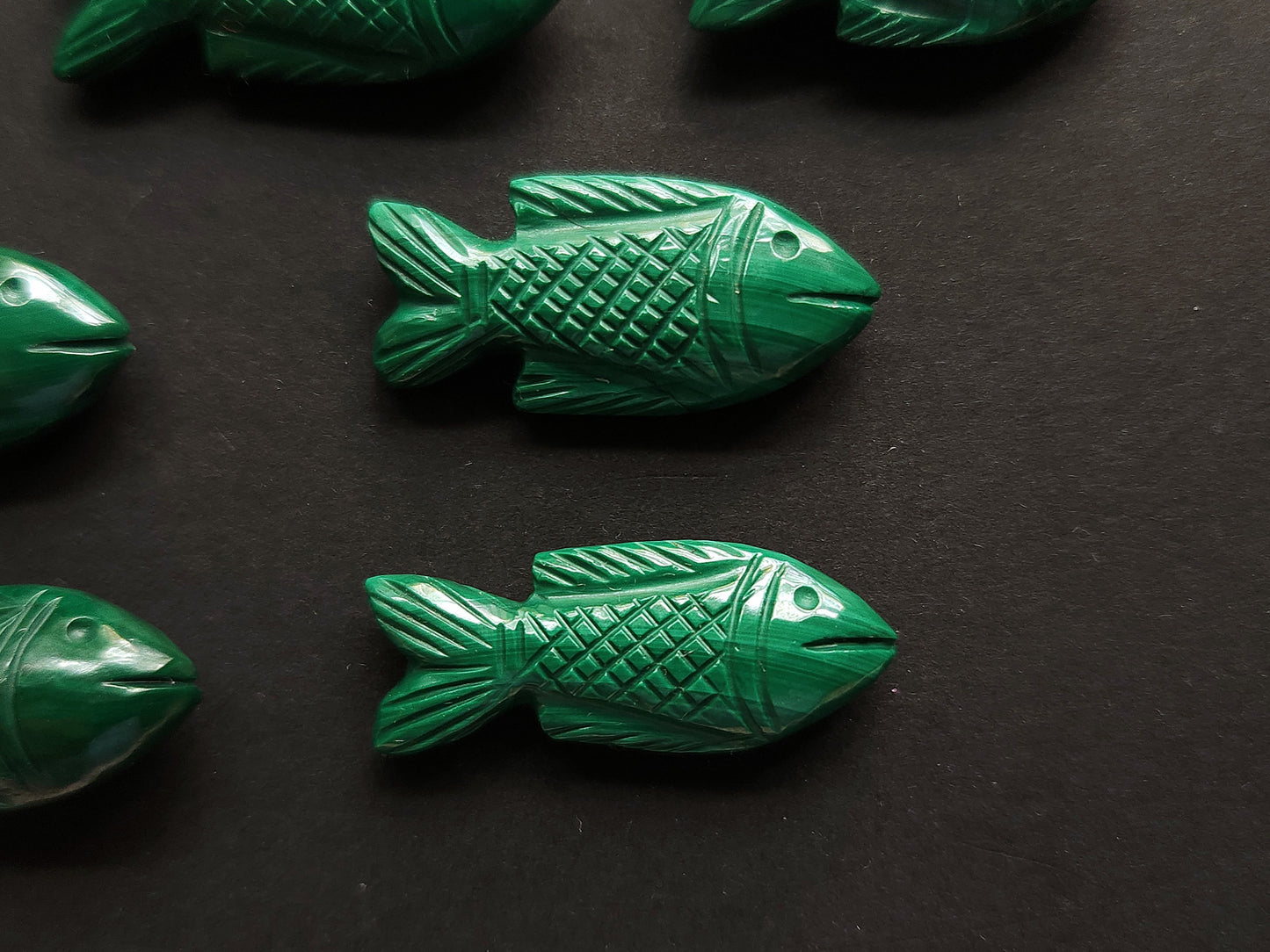 Natural Malachite Gemstone Hand-Carved Fishes