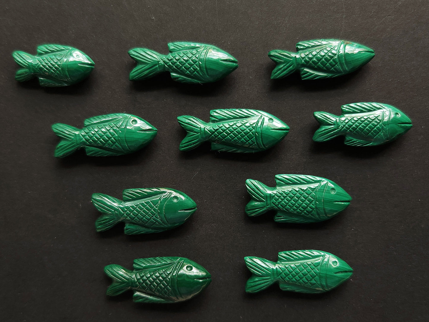 Natural Malachite Gemstone Hand-Carved Fishes