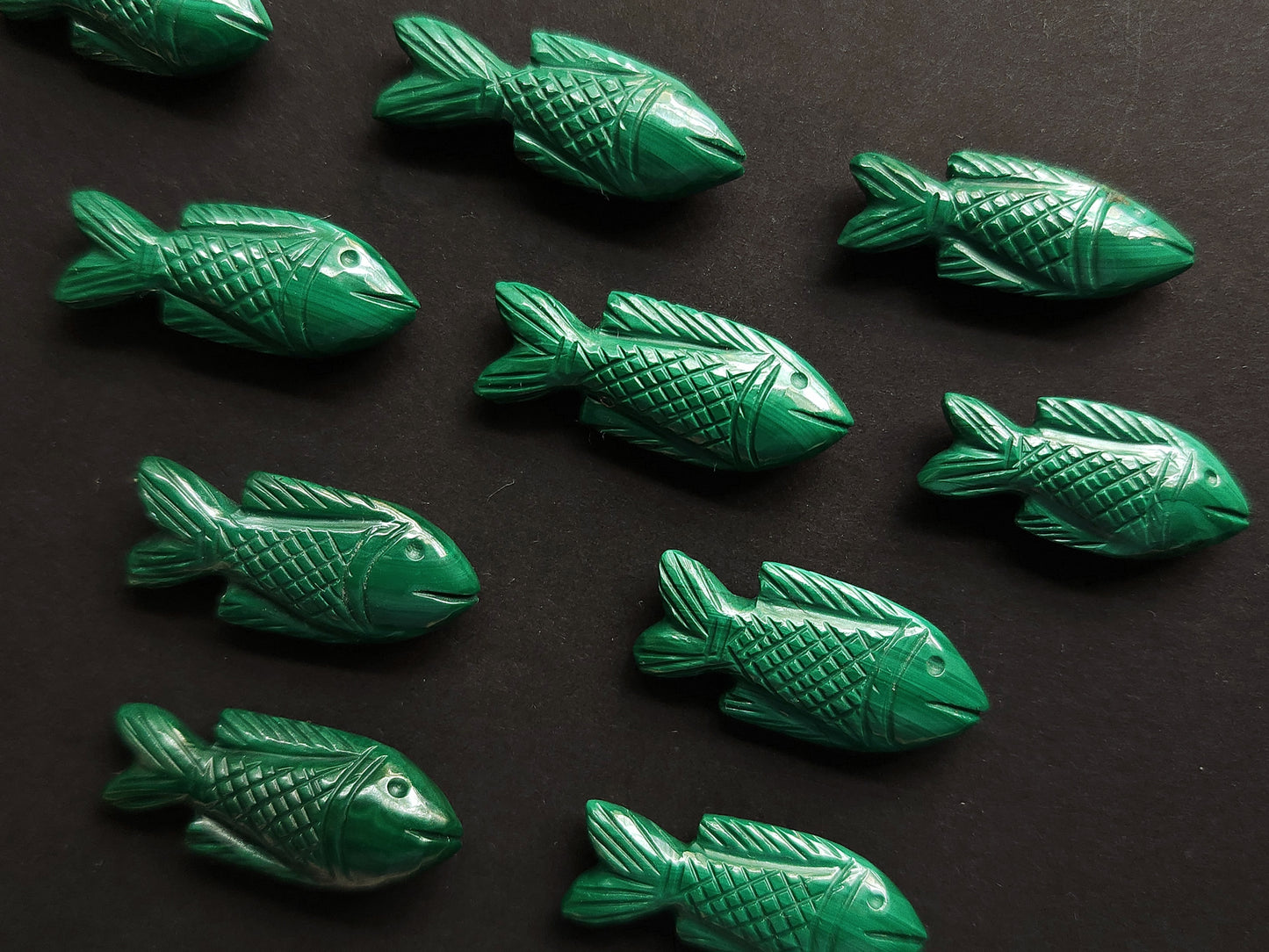 Natural Malachite Gemstone Hand-Carved Fishes