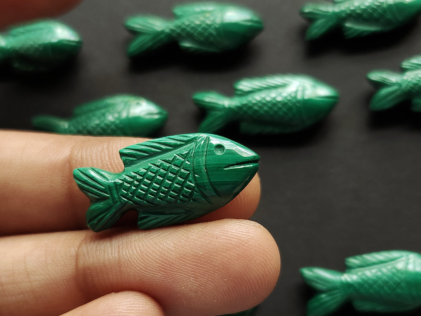 Natural Malachite Gemstone Hand-Carved Fishes