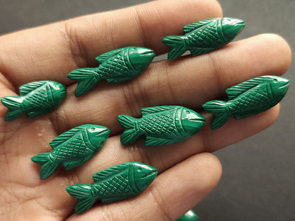 Natural Malachite Gemstone Hand-Carved Fishes
