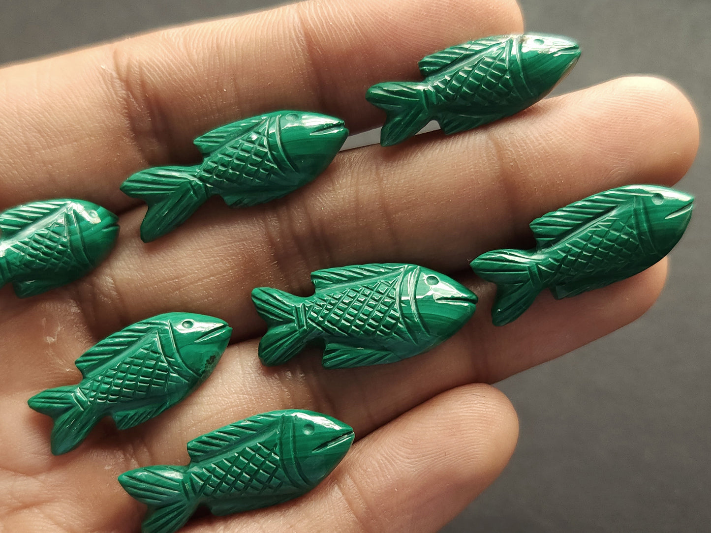 Natural Malachite Gemstone Hand-Carved Fishes