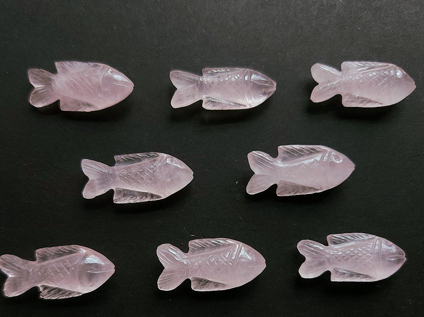 Natural Rose Quartz Gemstone Hand-Carved Fishes
