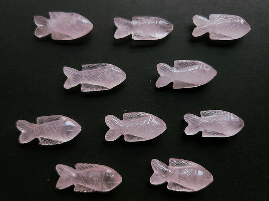 Natural Rose Quartz Gemstone Hand-Carved Fishes