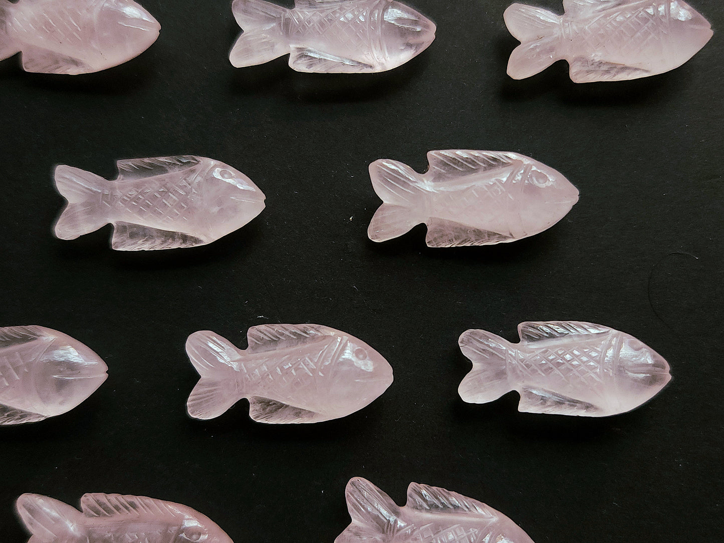 Natural Rose Quartz Gemstone Hand-Carved Fishes