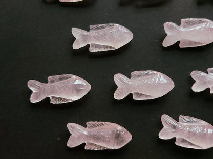 Natural Rose Quartz Gemstone Hand-Carved Fishes