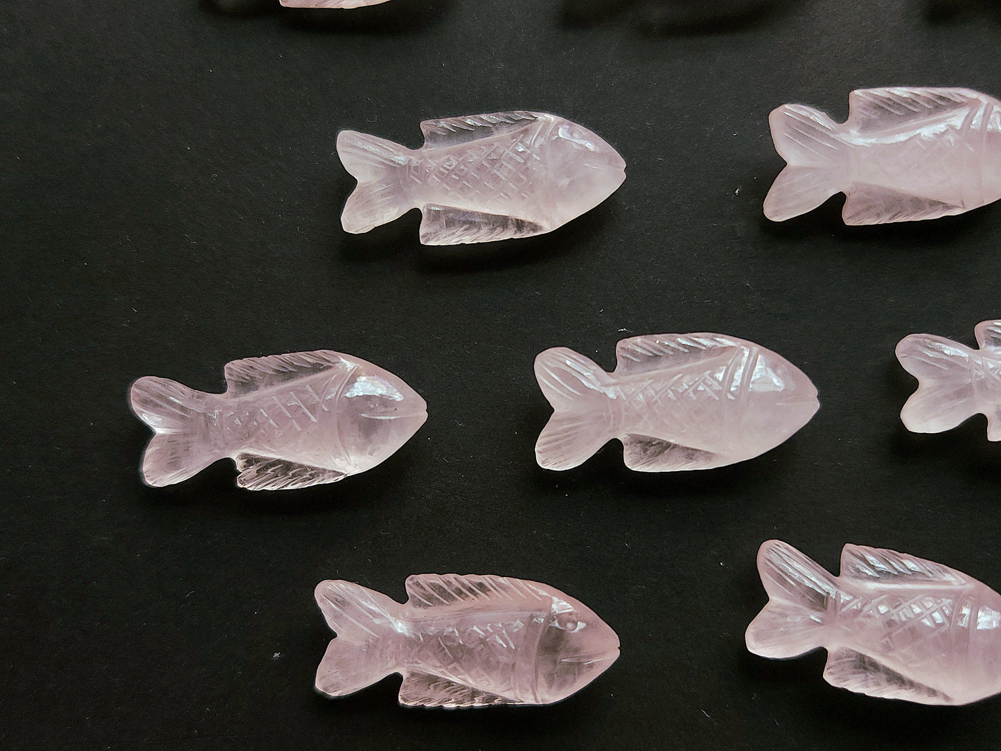 Natural Rose Quartz Gemstone Hand-Carved Fishes