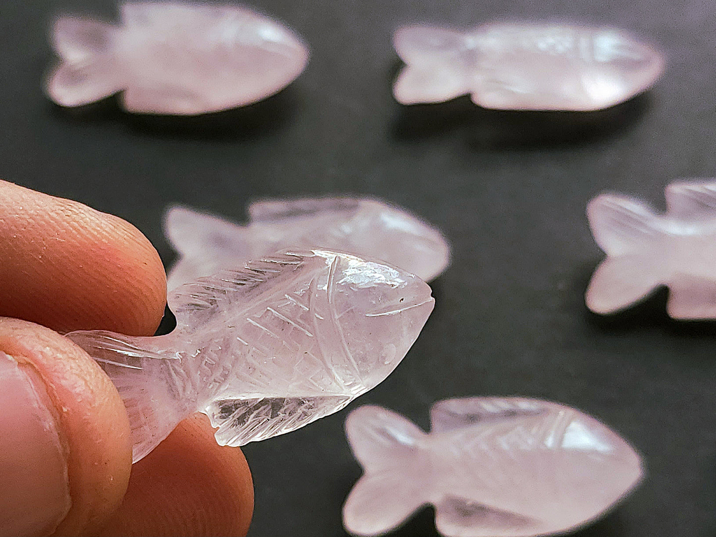 Natural Rose Quartz Gemstone Hand-Carved Fishes