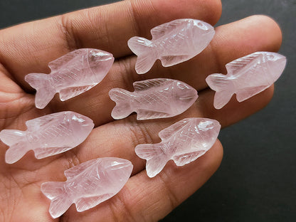 Natural Rose Quartz Gemstone Hand-Carved Fishes