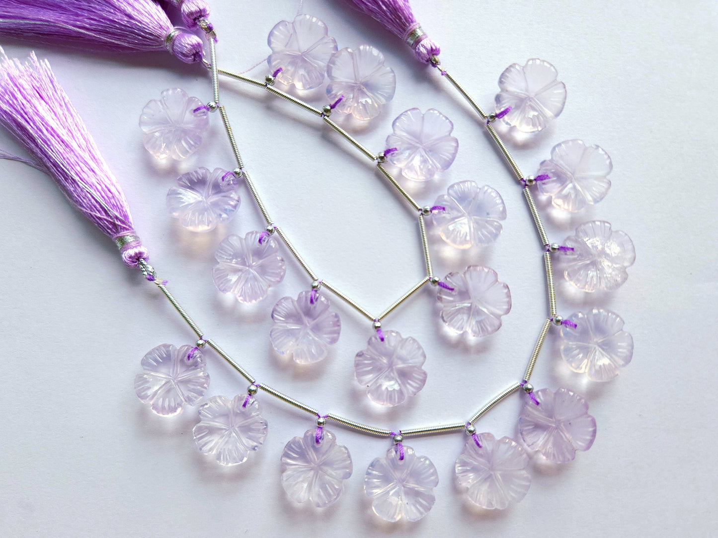 Natural Lavender Quartz Carved Flower Beads