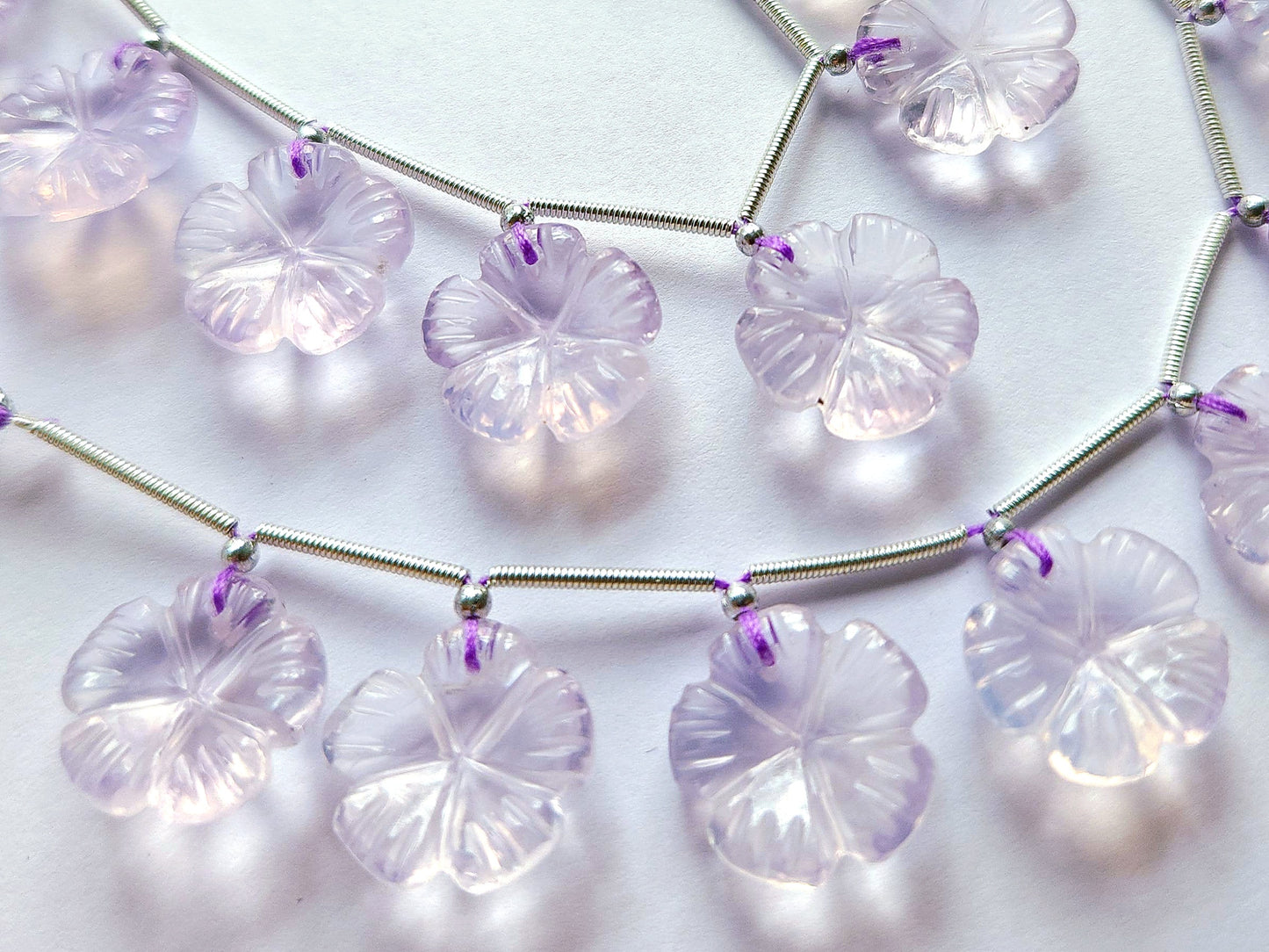 Natural Lavender Quartz Carved Flower Beads