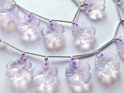 Natural Lavender Quartz Carved Flower Beads