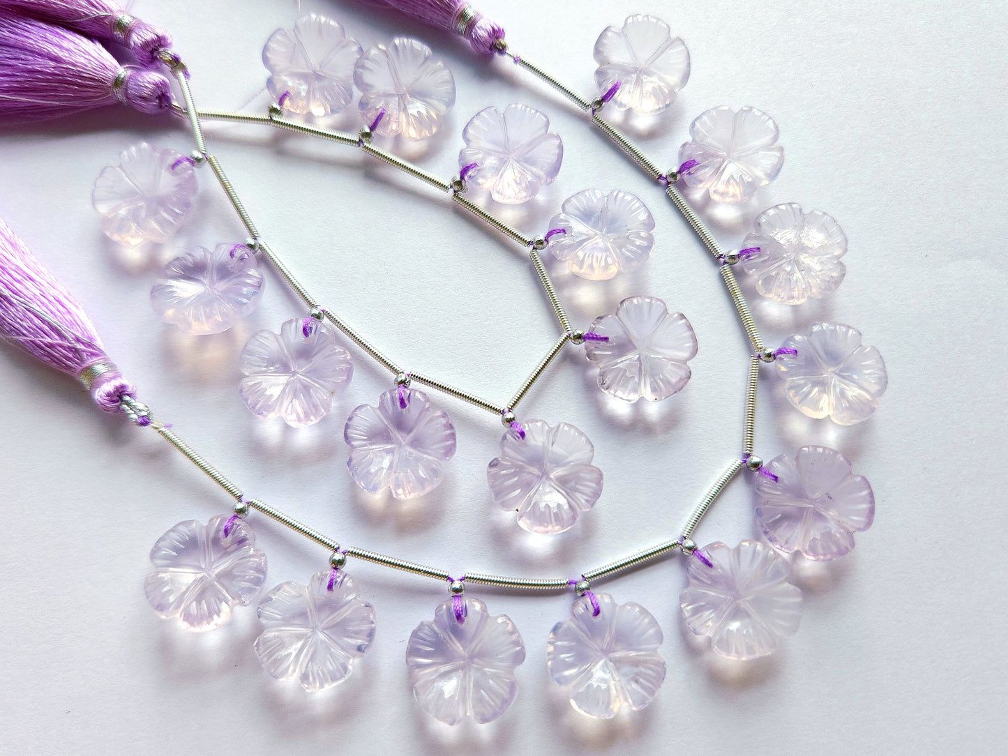 Natural Lavender Quartz Carved Flower Beads