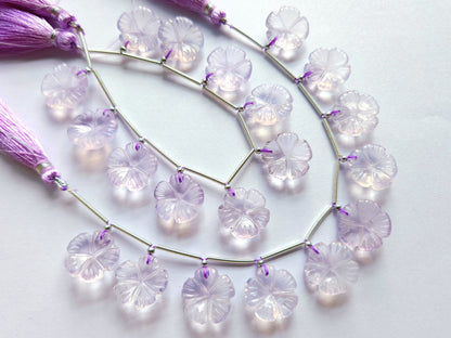 Natural Lavender Quartz Carved Flower Beads