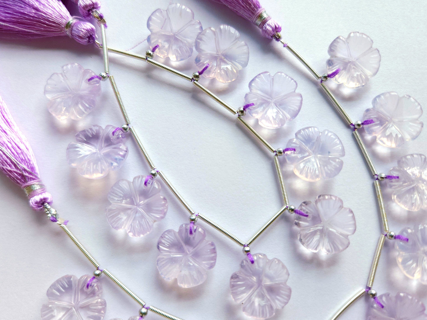 Natural Lavender Quartz Carved Flower Beads