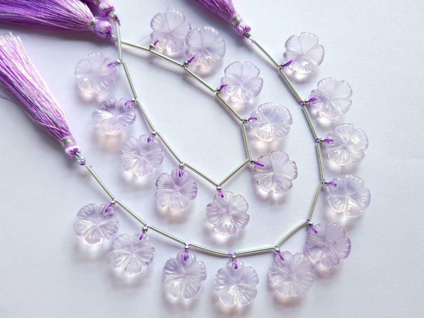 Natural Lavender Quartz Carved Flower Beads