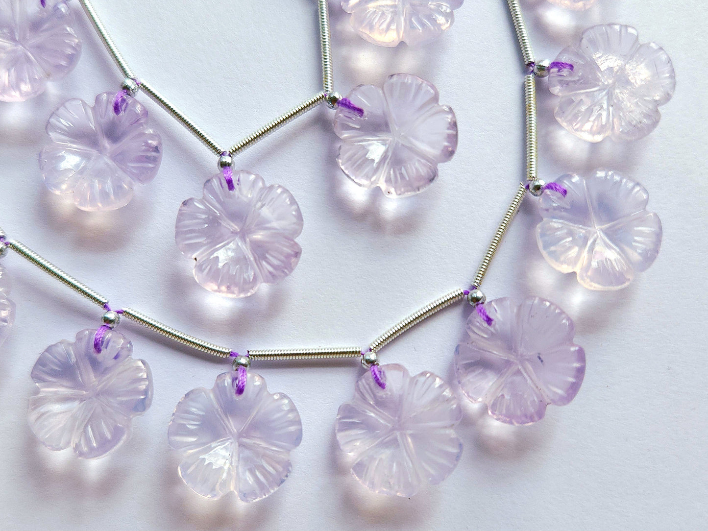 Natural Lavender Quartz Carved Flower Beads