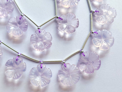 Natural Lavender Quartz Carved Flower Beads