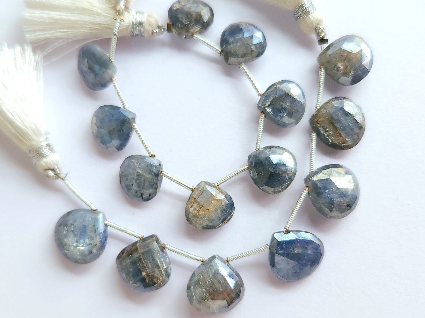 Natural Kyanite Coated Heart Shape Faceted Beads