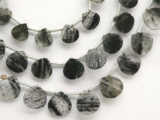 Natural Black Rutile Gemstone Flat Heart Shape Beads