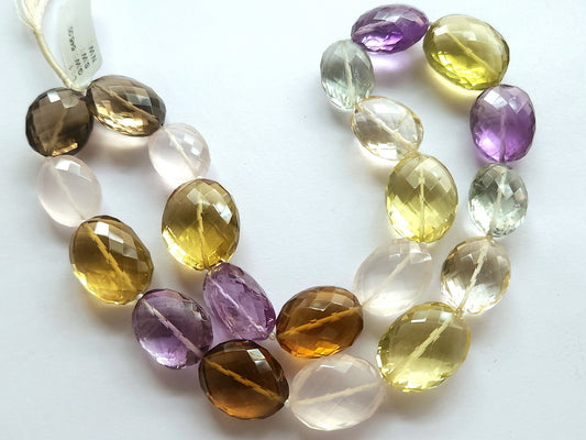 Natural Mixed Semi Precious Gemstone Faceted Oval Shape Beads