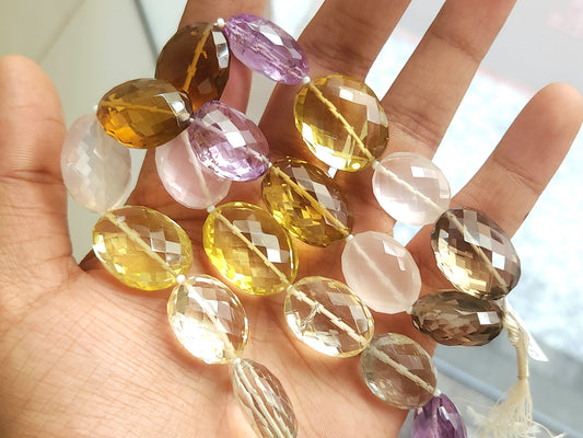 Natural Mixed Semi Precious Gemstone Faceted Oval Shape Beads