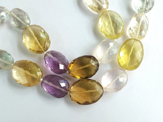 Natural Mixed Semi Precious Gemstone Faceted Oval Shape Beads