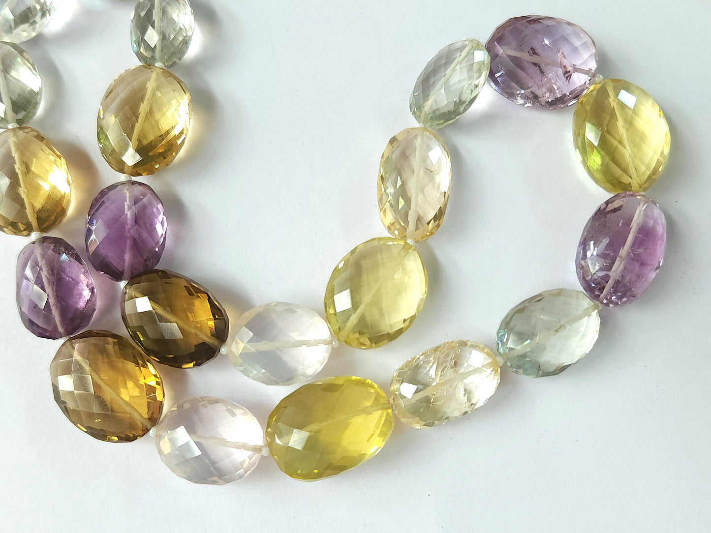 Mixed Semi Precious Gemstone Faceted Oval Shape Beads