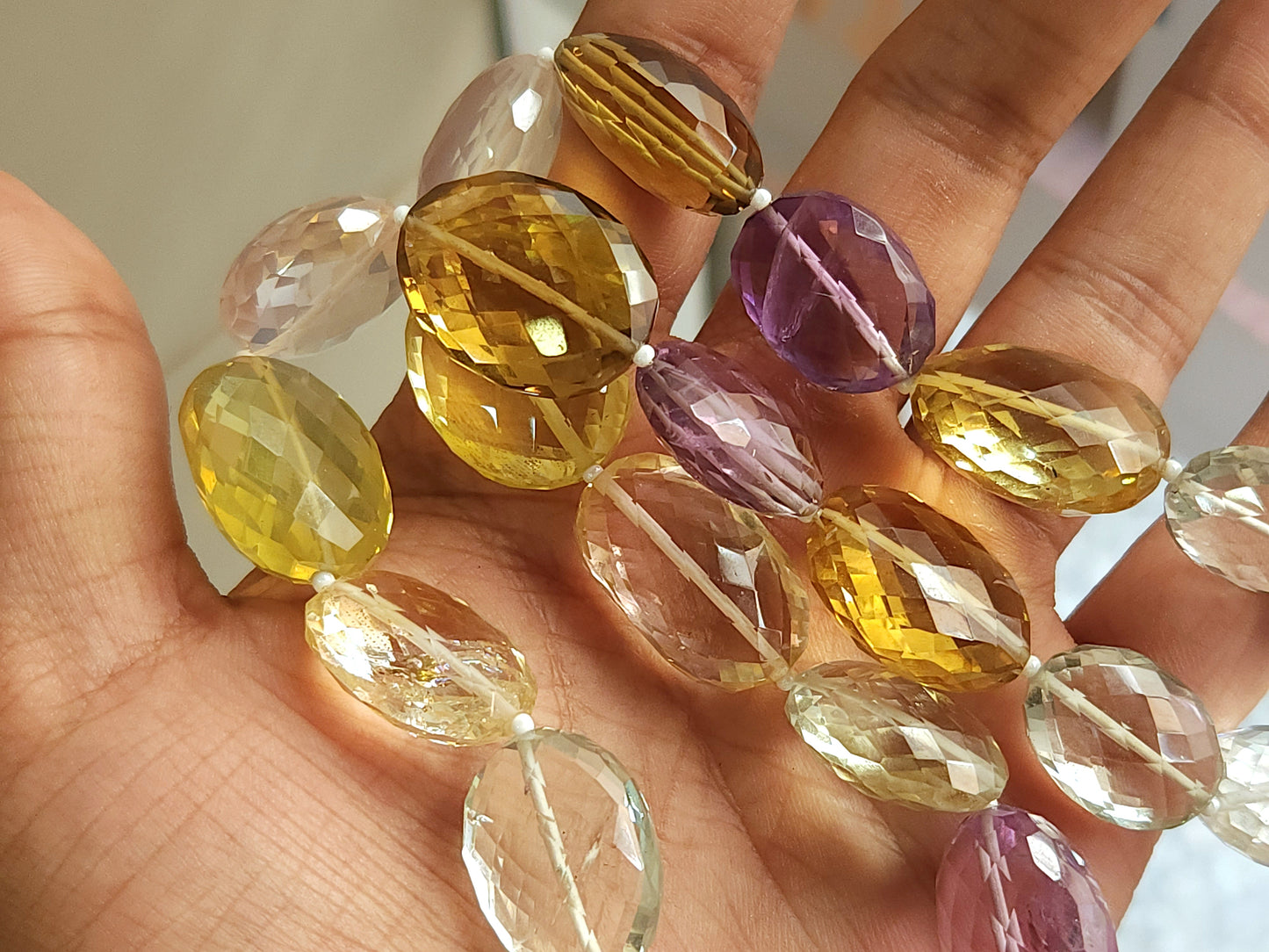 Mixed Semi Precious Gemstone Faceted Oval Shape Beads