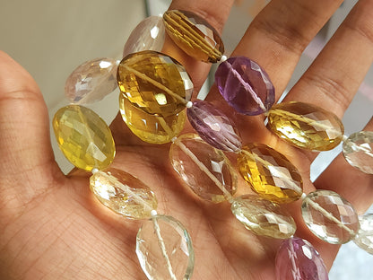 Mixed Semi Precious Gemstone Faceted Oval Shape Beads