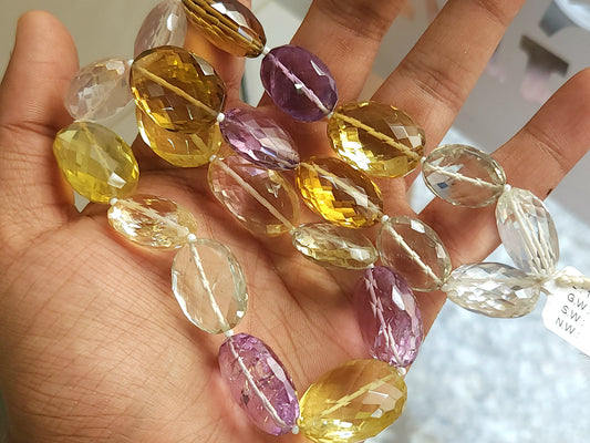 Natural Mixed Semi Precious Gemstone Faceted Oval Shape Beads