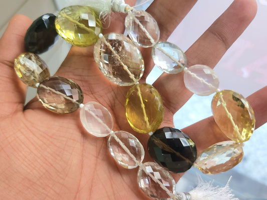 Natural Mixed Semi Precious Gemstone Faceted Oval Shape Beads