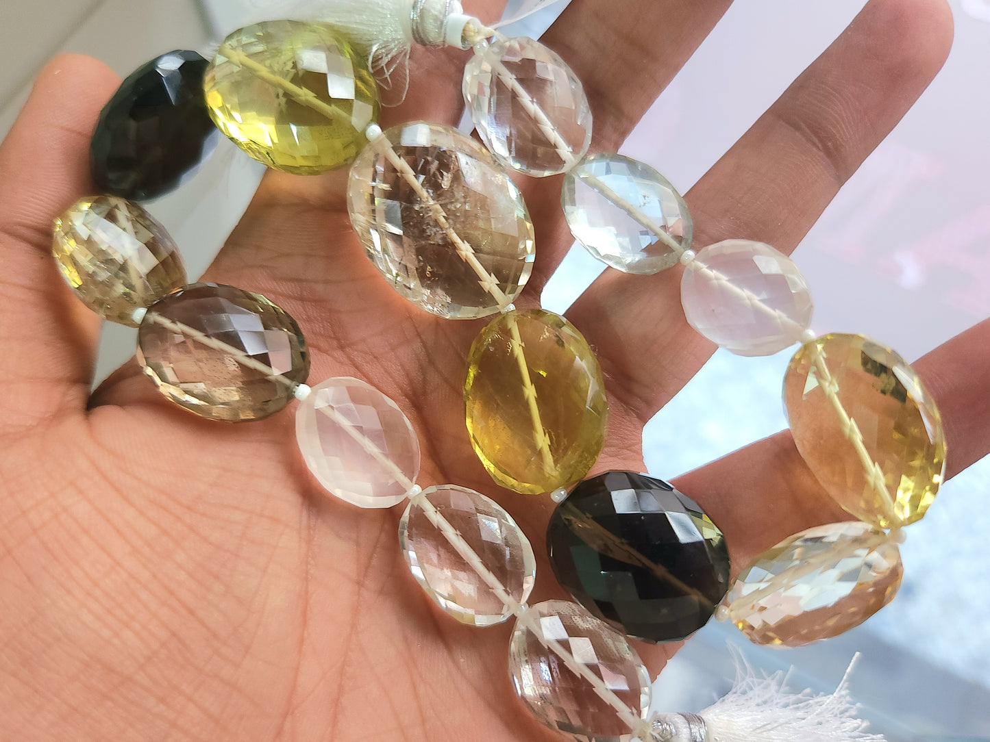 Mixed Semi Precious Gemstone Faceted Oval Shape Beads