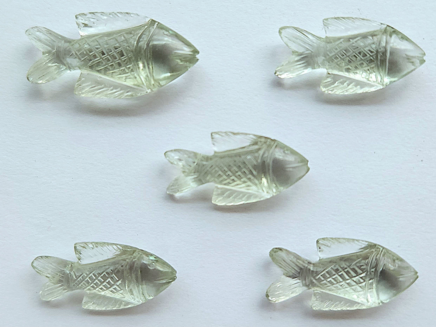 Green Amethyst Hand-Carved Fishes