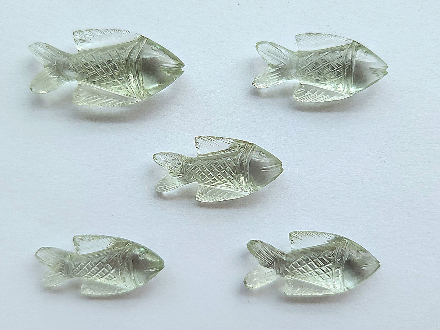 Green Amethyst Hand-Carved Fishes